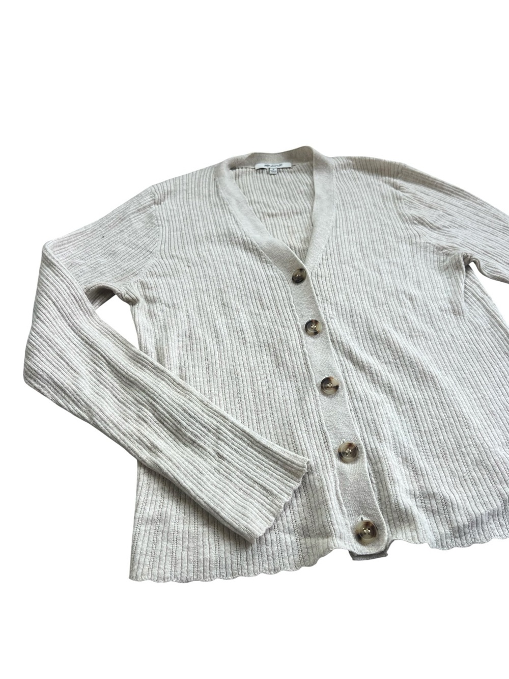 Madewell Cream Ribbed Button-Front Cardigan